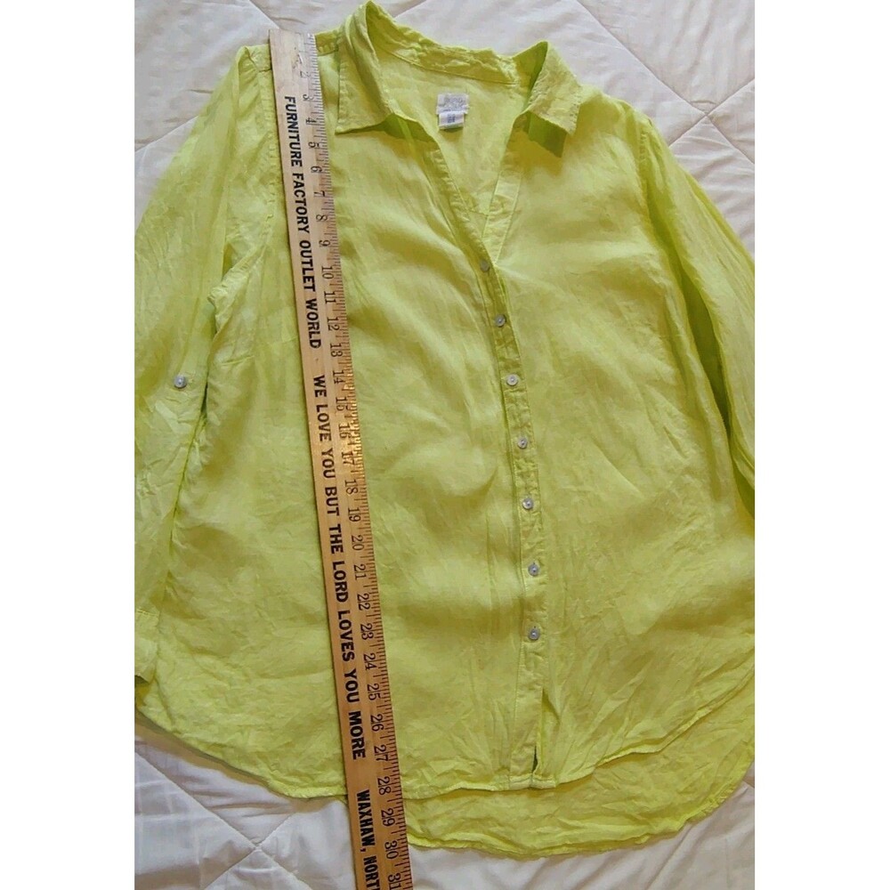 Sigrid Olsen Linen Button Front Shirt Size 1X Roll Sleeve Chartreuse... - Picture 6 of 10